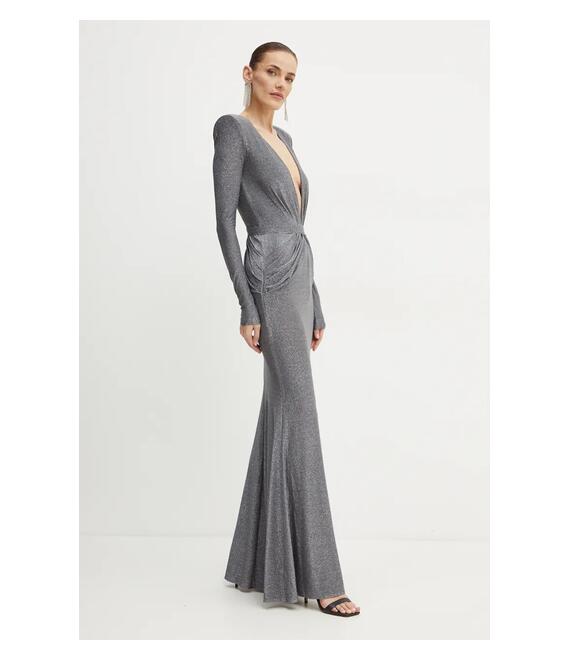 Φόρεμα Elisabetta Franchi χρώμα: ασημί, AB63042E2 NORBLIN