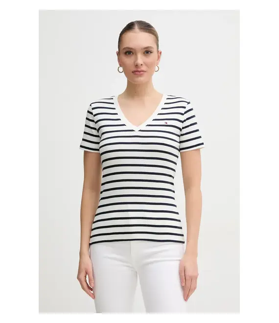Βαμβακερό μπλουζάκι Tommy Hilfiger γυναικείο, χρώμα: μπλε, WW0WW40584