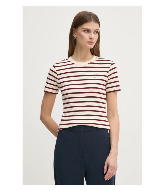 Βαμβακερό μπλουζάκι Tommy Hilfiger γυναικείο, χρώμα: μπεζ, WW0WW40587