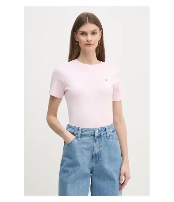 Βαμβακερό μπλουζάκι Tommy Hilfiger γυναικείο, χρώμα: άσπρο, WW0WW40587