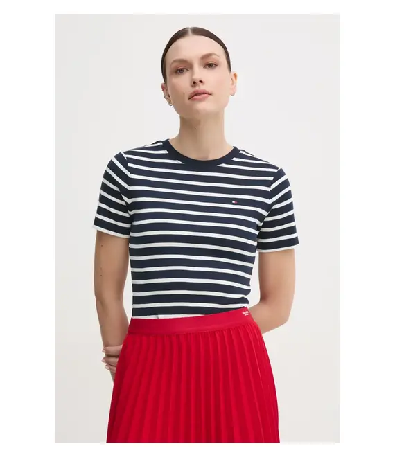 Βαμβακερό μπλουζάκι Tommy Hilfiger γυναικείο, χρώμα: άσπρο, WW0WW40587