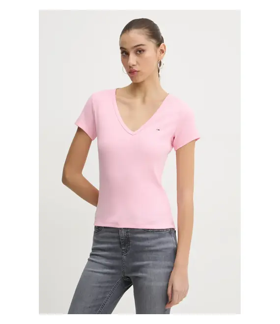 Μπλουζάκι Tommy Jeans χρώμα: ροζ, DW0DW17385