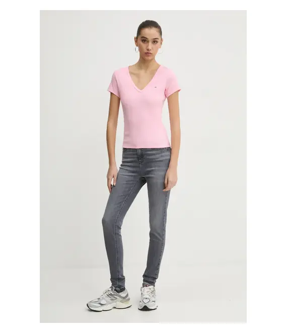 Μπλουζάκι Tommy Jeans χρώμα: ροζ, DW0DW17385