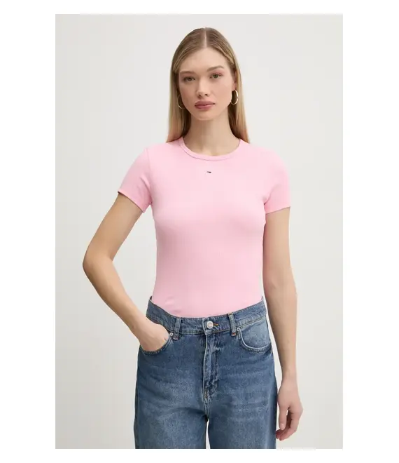 Μπλουζάκι Tommy Jeans χρώμα: μπεζ, DW0DW17383