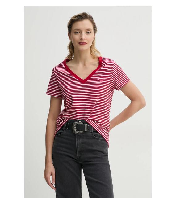 Βαμβακερό μπλουζάκι Levi's γυναικεία, χρώμα: κόκκινο
