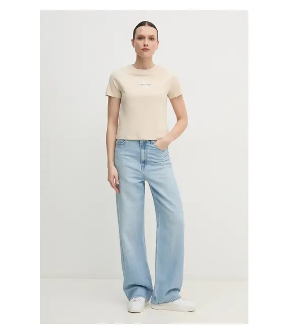 Βαμβακερό μπλουζάκι Calvin Klein Jeans γυναικείο, χρώμα: μπεζ, J20J223113