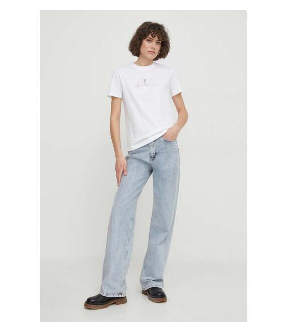 Βαμβακερό μπλουζάκι Calvin Klein Jeans γυναικεία, χρώμα: άσπρο