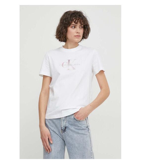 Βαμβακερό μπλουζάκι Calvin Klein Jeans γυναικεία, χρώμα: άσπρο