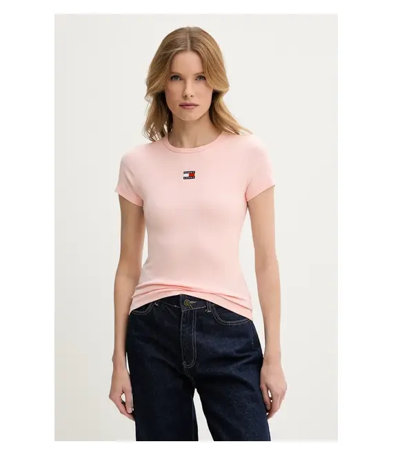Μπλουζάκι Tommy Jeans χρώμα: ροζ