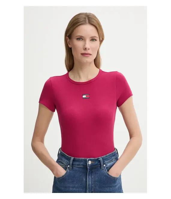 Μπλουζάκι Tommy Jeans χρώμα: ροζ