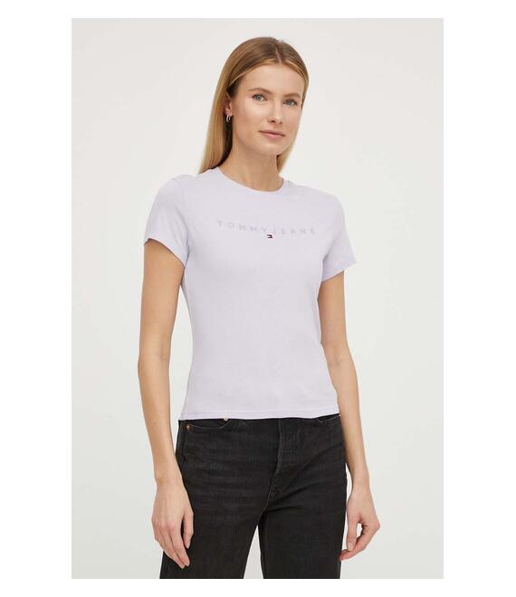 Βαμβακερό μπλουζάκι Tommy Jeans γυναικεία, χρώμα: μοβ