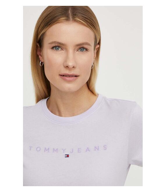 Βαμβακερό μπλουζάκι Tommy Jeans γυναικεία, χρώμα: μοβ