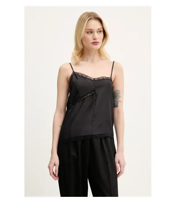 Μεταξωτή μπλούζα MM6 Maison Margiela γυναικεία, χρώμα: μαύρο, S52NC0344.M35244