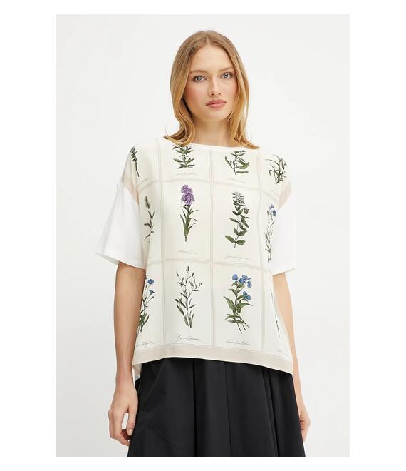 T-shirt από μείγμα μεταξιού Weekend Max Mara χρώμα: μπεζ, 2515941082600