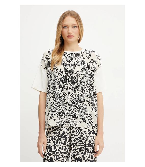 T-shirt από μείγμα μεταξιού Weekend Max Mara χρώμα: μπεζ, 2515941082600