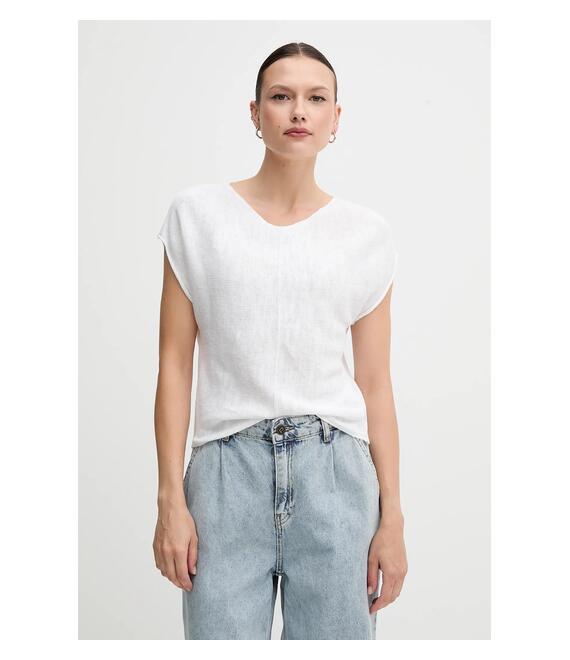 Πουλόβερ από λινό μείγμα United Colors of Benetton χρώμα: άσπρο, 125GD402P