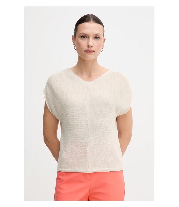 Πουλόβερ από λινό μείγμα United Colors of Benetton χρώμα: μπεζ, 125GD402P