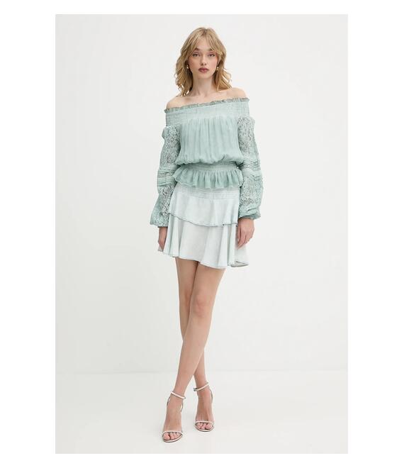 Μπλούζα με μείγμα μεταξιού Guess AUDREY χρώμα: τιρκουάζ, W5GH0S WE550