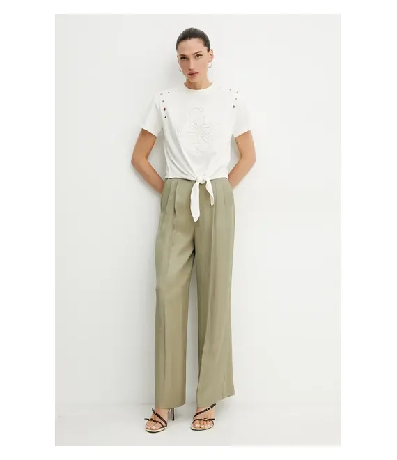 Βαμβακερό μπλουζάκι Guess EYELET γυναικείο, χρώμα: μπεζ, W5GI18 I3Z14