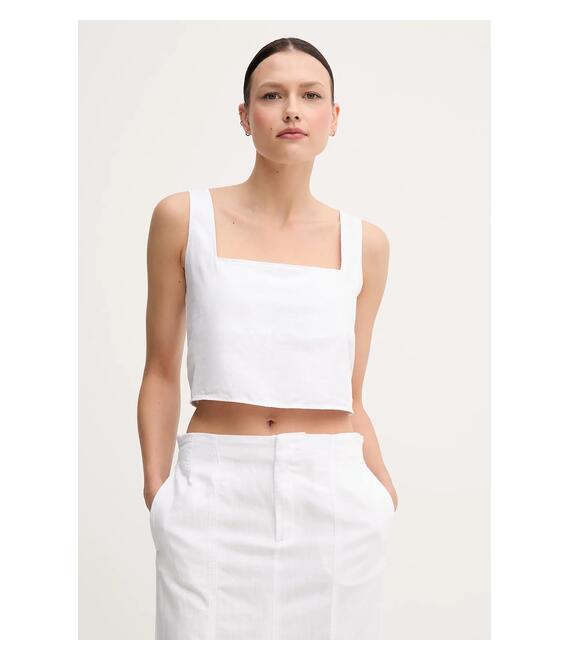 Μπλούζα με μείγμα από λινό Calvin Klein Jeans γυναικεία, χρώμα: άσπρο, J20J225347