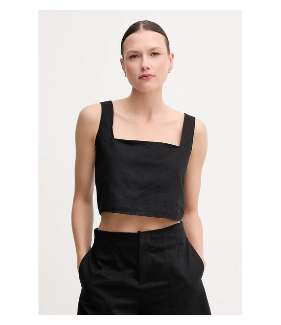 Μπλούζα με μείγμα από λινό Calvin Klein Jeans γυναικεία, χρώμα: μαύρο, J20J225347