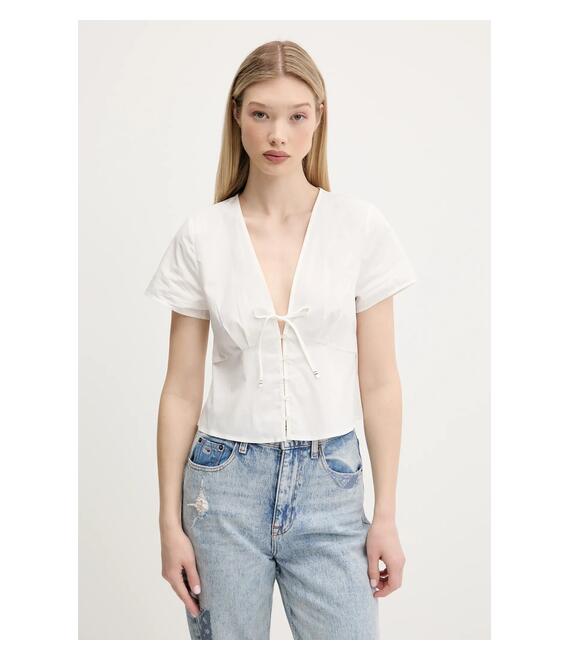 Βαμβακερό πουκάμισο Tommy Jeans χρώμα: άσπρο, DW0DW21352