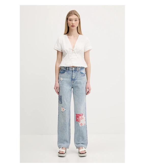 Βαμβακερό πουκάμισο Tommy Jeans χρώμα: άσπρο, DW0DW21352