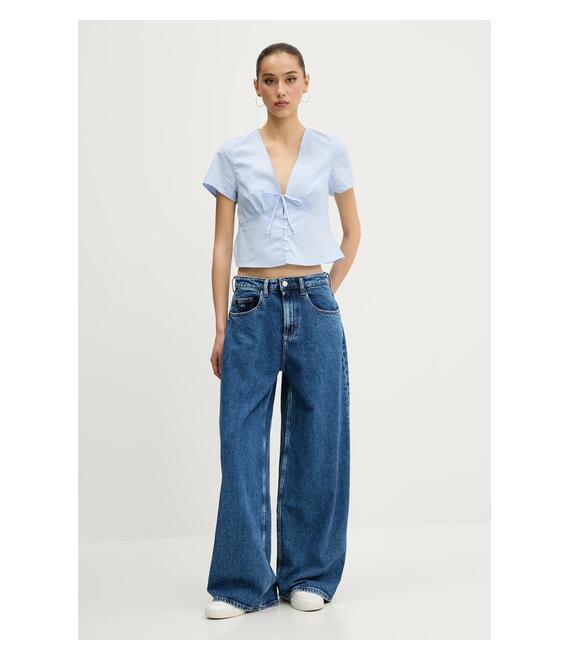 Βαμβακερό πουκάμισο Tommy Jeans χρώμα: μπλε, DW0DW21352