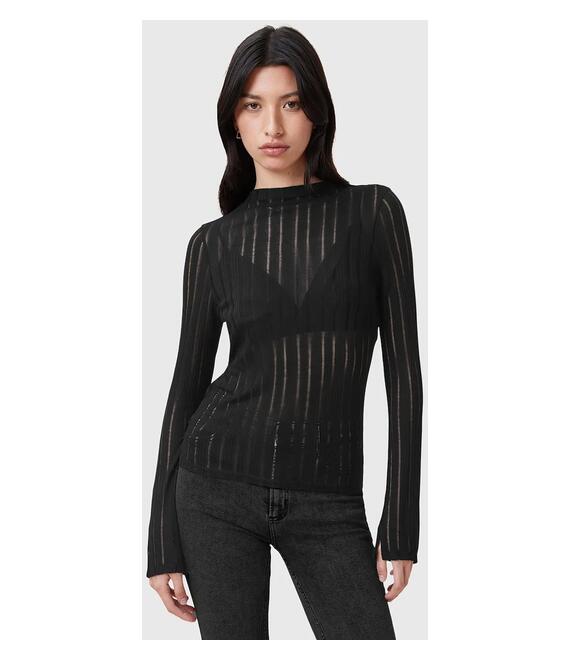 Μπλουζάκι AllSaints AKI χρώμα: μαύρο, W032JC