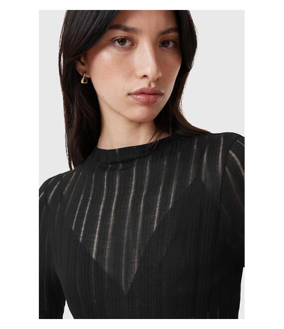 Μπλουζάκι AllSaints AKI χρώμα: μαύρο, W032JC