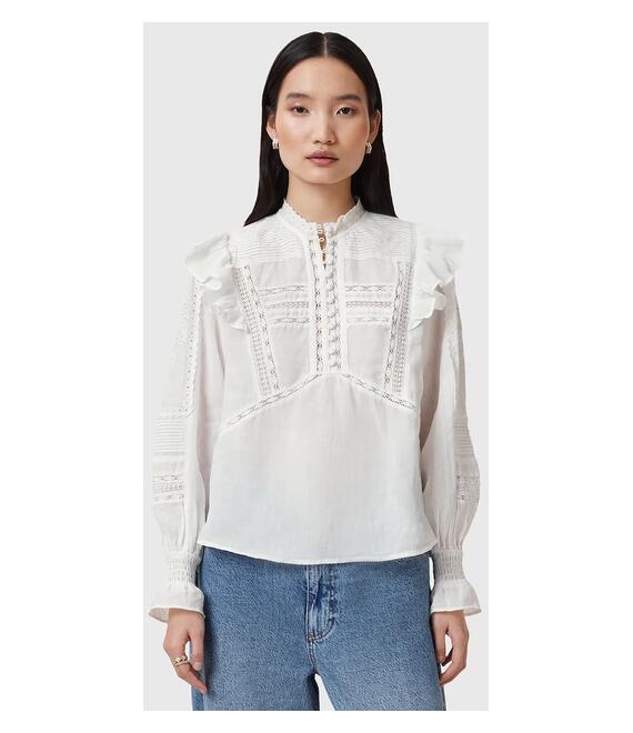 Βαμβακερή μπλούζα AllSaints HEATHER γυναικεία, χρώμα: άσπρο, W038PC