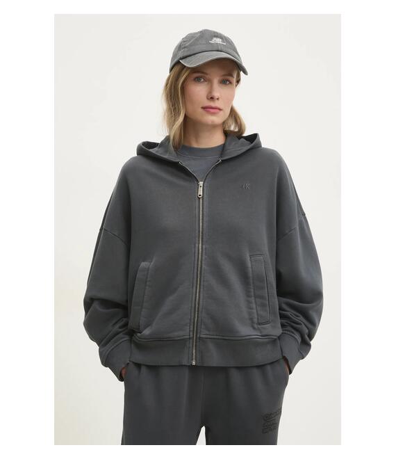 Βαμβακερή μπλούζα Calvin Klein Jeans γυναικεία, χρώμα: γκρι, με κουκούλα, J20J224733