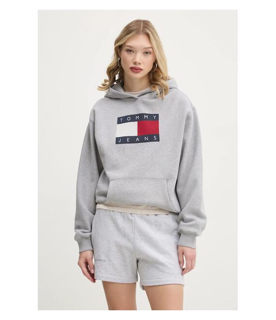 Μπλούζα Tommy Jeans χρώμα: γκρι, με κουκούλα, DW0DW19407