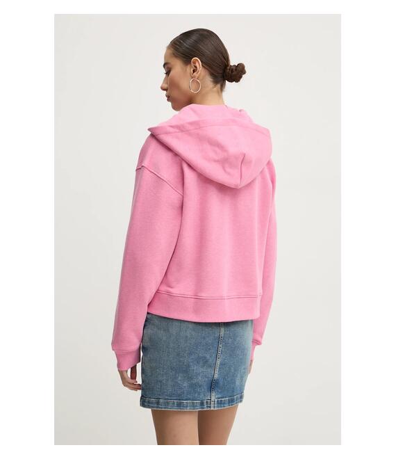 Βαμβακερή μπλούζα Tommy Jeans γυναικεία, χρώμα: ροζ, με κουκούλα, DW0DW19412