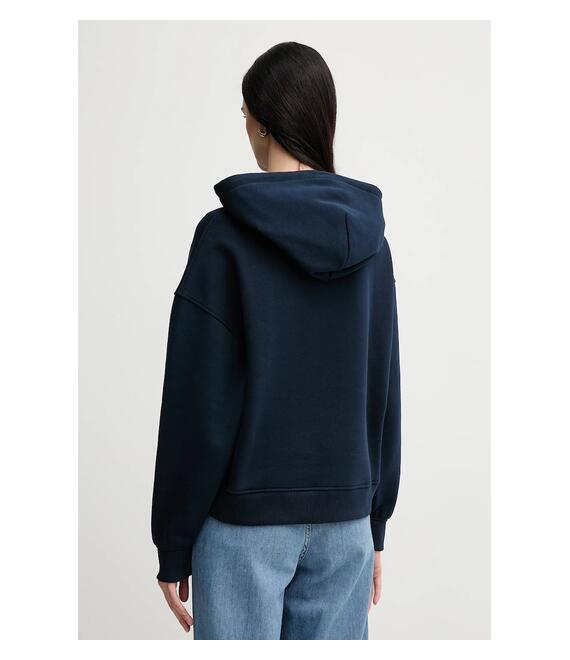Βαμβακερή μπλούζα Tommy Jeans γυναικεία, χρώμα: ναυτικό μπλε, με κουκούλα, DW0DW19414
