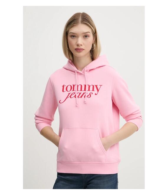 Μπλούζα Tommy Jeans χρώμα: ροζ, με κουκούλα, DW0DW20170