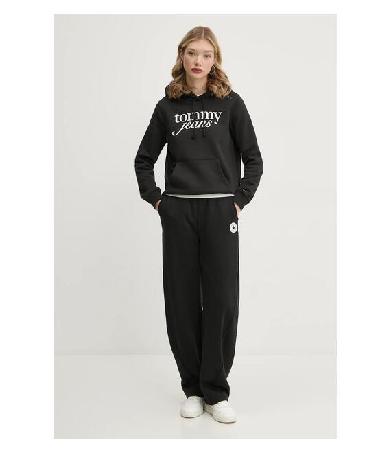Μπλούζα Tommy Jeans χρώμα: μαύρο, με κουκούλα, DW0DW20170