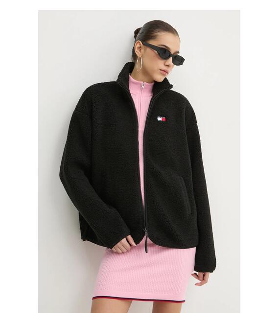 Φλις μπουφάν Tommy Jeans χρώμα: μαύρο, DW0DW20174