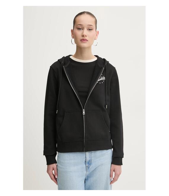 Βαμβακερή μπλούζα Guess Jeans γυναικεία, χρώμα: μαύρο, με κουκούλα, W5RQ21 K68I4