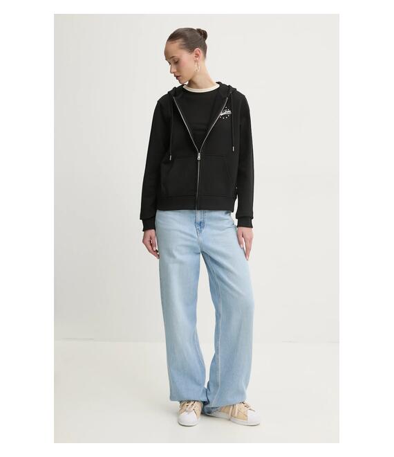 Βαμβακερή μπλούζα Guess Jeans γυναικεία, χρώμα: μαύρο, με κουκούλα, W5RQ21 K68I4