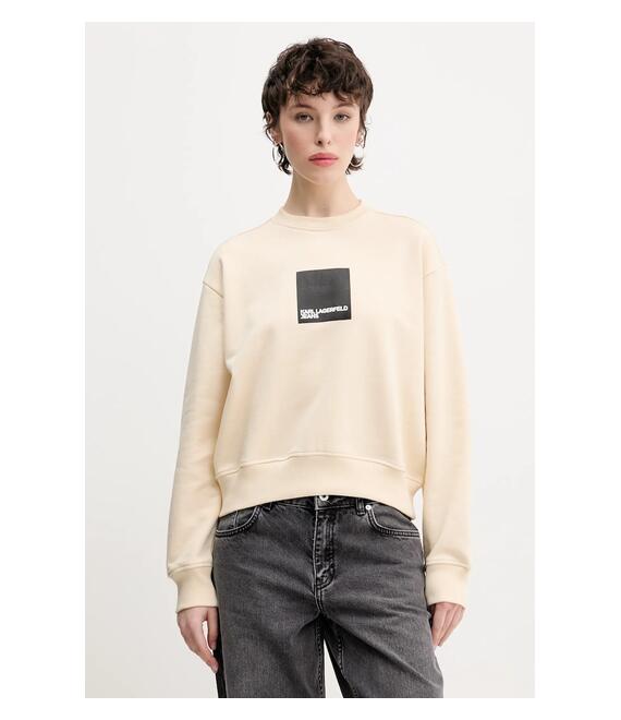 Βαμβακερή μπλούζα Karl Lagerfeld Jeans γυναικεία, χρώμα: μπεζ, A1W20006