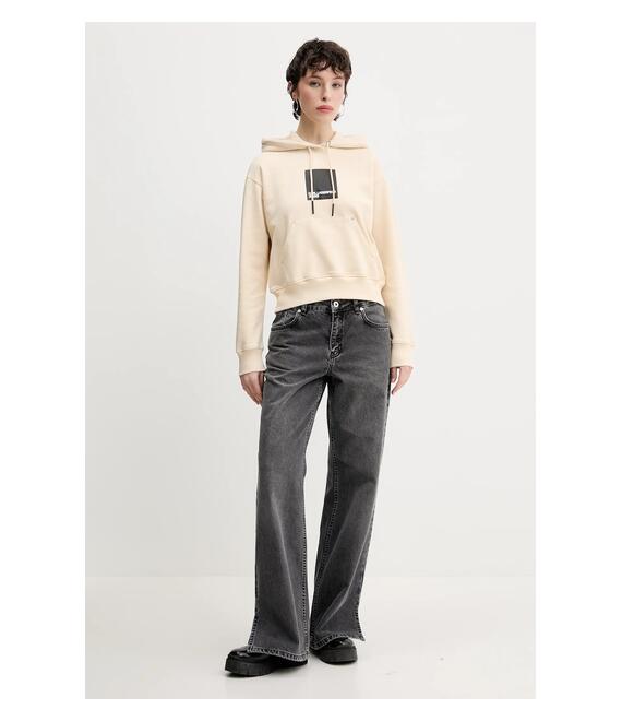Βαμβακερή μπλούζα Karl Lagerfeld Jeans γυναικεία, χρώμα: μπεζ, με κουκούλα, A1W20007