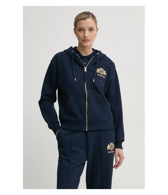 Βαμβακερή μπλούζα Tommy Hilfiger γυναικεία, χρώμα: ναυτικό μπλε, με κουκούλα, WW0WW43850