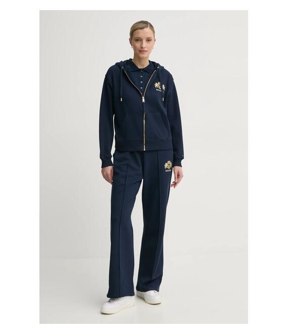 Βαμβακερή μπλούζα Tommy Hilfiger γυναικεία, χρώμα: ναυτικό μπλε, με κουκούλα, WW0WW43850