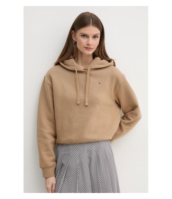 Μπλούζα Tommy Hilfiger χρώμα: καφέ, με κουκούλα, WW0WW44991