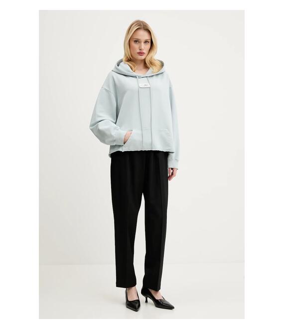 Βαμβακερή μπλούζα MM6 Maison Margiela γυναικεία, χρώμα: μπλε, με κουκούλα, S52GU0235