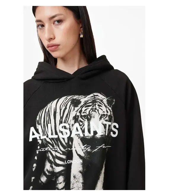 Βαμβακερή μπλούζα AllSaints KIT TALON γυναικεία χρώμα μαύρο με σχέδιο και κουκούλα W152JB