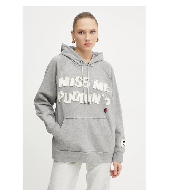 Βαμβακερή μπλούζα MAX&Co. γυναικεία, χρώμα: γκρι, με κουκούλα, 2518921011200