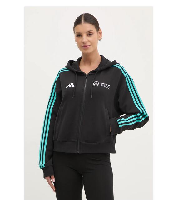 Βαμβακερή μπλούζα adidas x Mercedes γυναικεία, χρώμα: μαύρο, με κουκούλα, JV5436