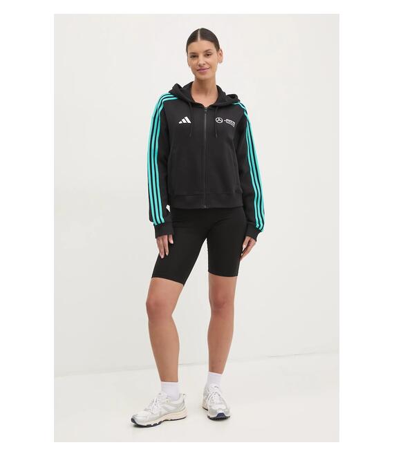Βαμβακερή μπλούζα adidas x Mercedes γυναικεία, χρώμα: μαύρο, με κουκούλα, JV5436
